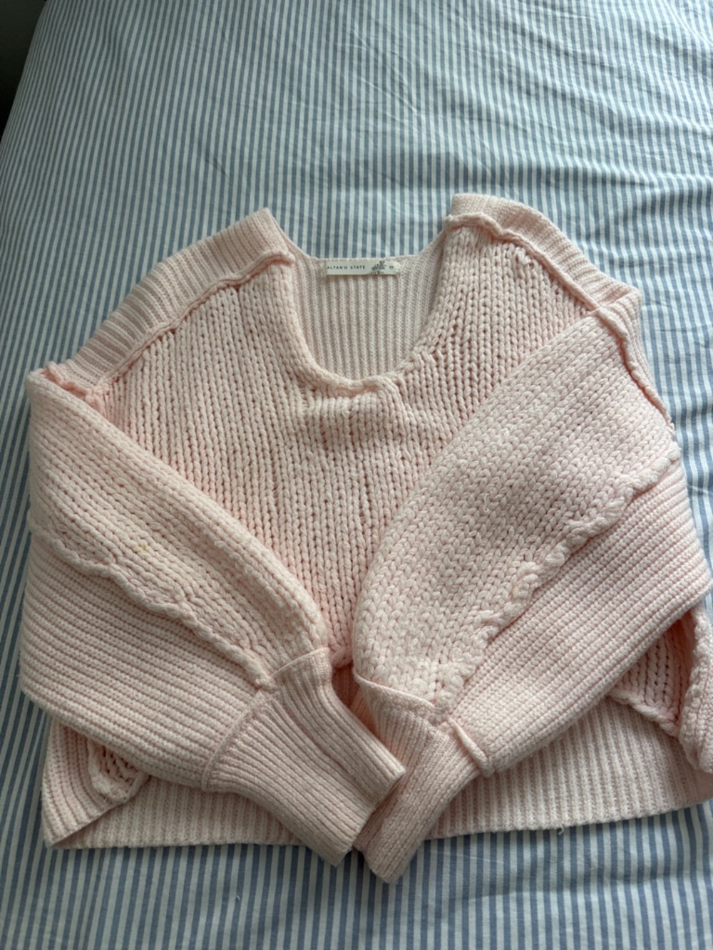 WORN ONCE Altar’d State Light Pink Cable Knit Scoop Neck Sweater